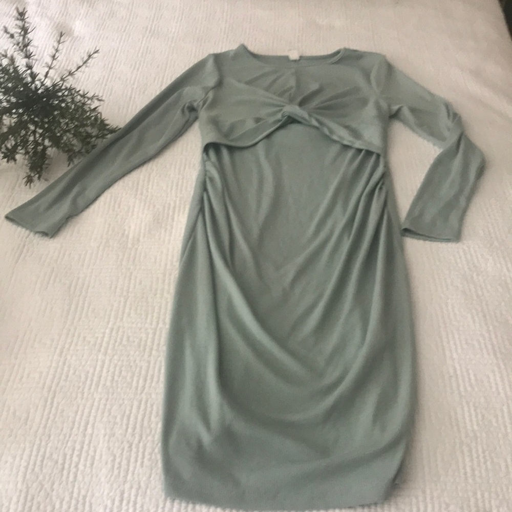 Sage knotted front stretchy dress
